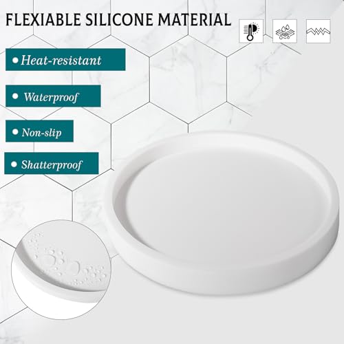 Silicone Bathroom Tray Round Vanity Tray Decorative Soap Holder Kitchen Countertop Organizer Coffee Table Decor for Candle, Perfume, Plant, 12 Inch, White - color: White, size: 12"