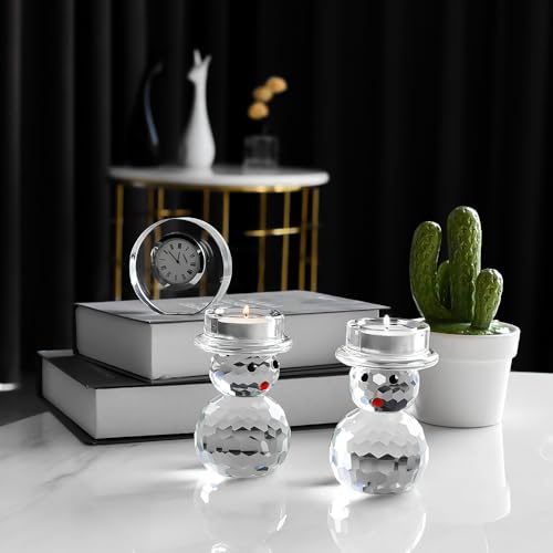 2 Pcs Crystal Christmas Candle Holder Snowman Christmas Candlestick with Cute Shape Home Table Decorations for Winter Xmas Farmhouse Kitchen Decor - size: 2.7‘’×4.3‘’