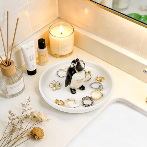 PUDDING CABIN Penguin Gifts for Women: Forever Love Ring Holder Dish - Penguin Gift for Wife Mom Girlfriend Mothers Day, Anniversary, Birthday, Christmas & Wedding - style: Penguin