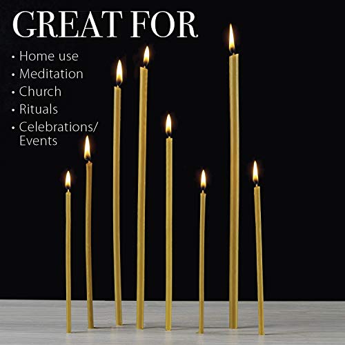 Danilovo Pure Beeswax Candles - Honey-Scented, Decorative Thin Taper Candles - Ideal for Birthday Decoration or Church Prayers - Drip Free, Tall & Smokeless Pack of 50 pcs, 6.3 x 0.2 inch - size: 6.3 in