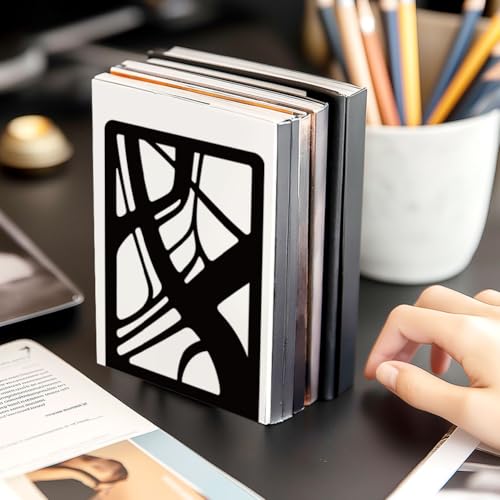 Black Abstract Book Shelf Decorative Bookends for Shelves, Book Ends for Heavy Books, Metal Bookends for Desk Organizer and CD Holder, Office Library Decor Decorative Books for Home Decor - style: Abstract