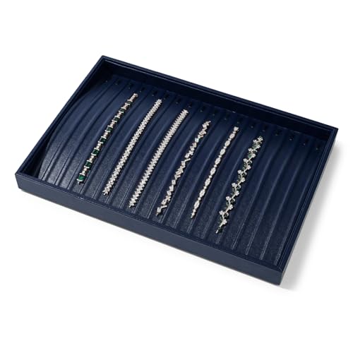 18 Slots PU Leather Jewelry Tray Necklace Display Tray Jewelry Drawer Organizer Necklace Bracelet Holder Organizer Stackable Storage Display (Blue) - color: Blue, size: 18 Slot