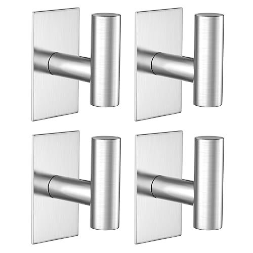 VAEHOLD Wall Towel Hooks, Heavy Duty Sticky Holder Waterproof Towel Hooks for Hanging Coat, Clothes, Closet Hook Wall Mount for Kitchen (Silver, 4 Pack) | Heavy Duty, Sticky Holder, Waterproof, Towel Hooks, for Hanging Coat, Clothes - color: Silver, size:
