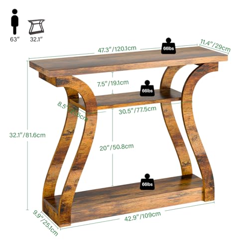 Wooden Console Table with Curved Legs and Shelf, 3-Tier Modern Accent Narrow Sofa Table for Entrance Area, Living Room, Hallway, 47 in Wide Wood Console Table for Entryway (Retro) - color: Retro