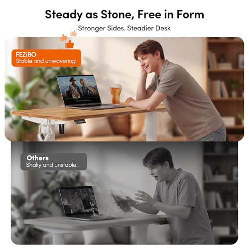 FEZIBO Standing Desk, 55 × 24 Inches Electric Height Adjustable, Sit and Stand Up, Computer Office Desk with Splice Board, Light Rustic - color: Light Rustic, size: 55x24