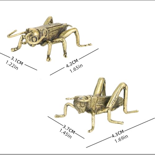 Brass Cricket Figurine Brass Statue, Lucky Cricket Fengshui, Wealth Sculpture Animal Craft Collectible Figure Ornament for Home Desktop Office, Golden - color: 2 Cricket Statue