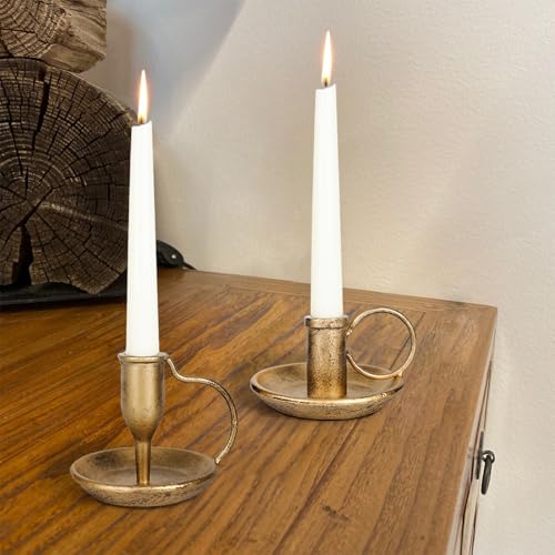 Iron Taper Candle Holder Set of 2 Antique Brass Candlestick Holders Vintage Decorative Candles Stand for Wedding Party Decoration Dinning Table Housewarming Gift - color: Brass