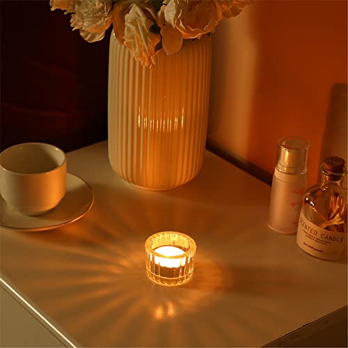 GOLDEAL Round Tealight Candle Holders,Set of 24 Clear Thick Glass Tea Light Candle Holder Decor,Candlestick for Wedding Decor,Party,Baby Shower Party,Bridal Shower Party,Table Centerpiece, Home Décor - color: Clear