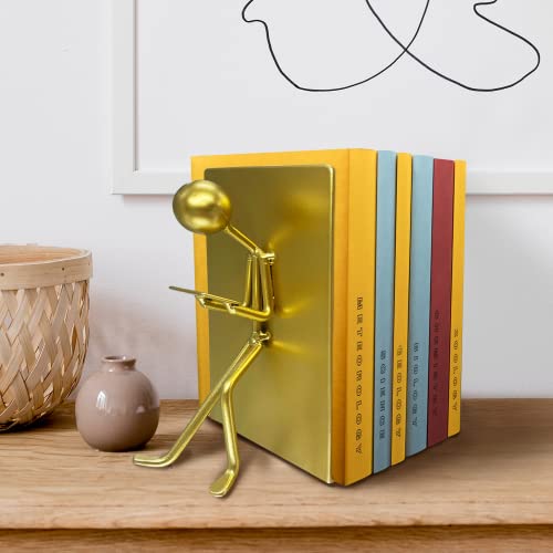 Ottimo Heavy Duty Metal Unique Office Desk Bookends for use as Bookshelf Decor, Home, Office or Kitchen Shelves. Unique, Cute and Decorative Book Stopper to Hold Books, Great Gift Idea (Gold) - color: Gold