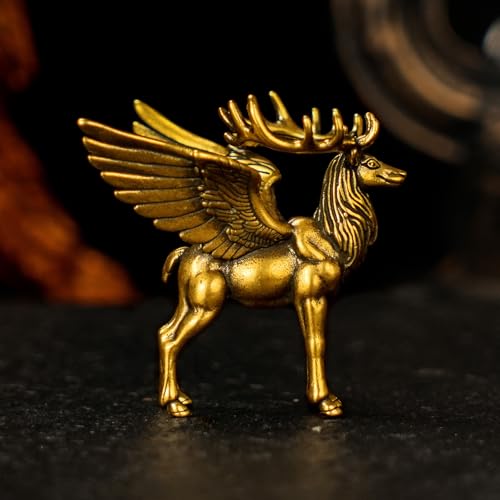 CHOVY Winged Brass Elk Statue - 100% Solid Handcrafted Lost-Wax Cast Sculpture, Nordic Mythical Creature Art, Steampunk Winged Beast Decor, Premium Home Collectible, Unique Gift for Mythology Lovers - style: Flying Deer