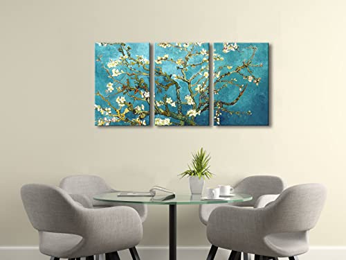 Wieco Art Giclee Canvas Prints Wall Art for Wall Decor by Van Gogh Paintings Almond Blossom Modern 3 Piece Stretched and Framed Abstract Flowers Artwork Home Office Decorations - color: Almond Blossom, size: 16 x 24 inches (Unframed)