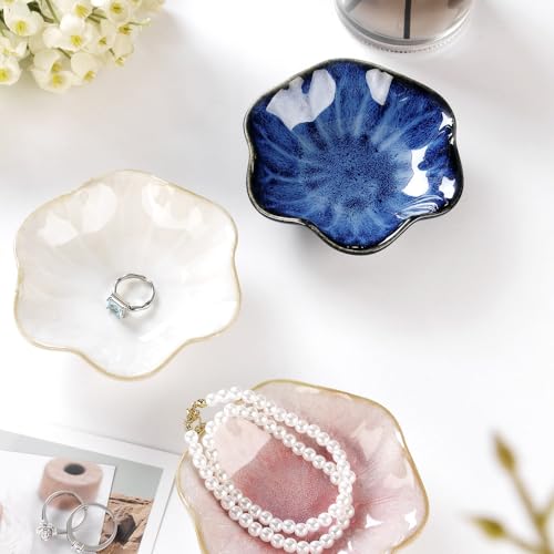 Lotus Leaf Shape Ring Holder Dish, Small Key Bowl, Ceramic Trinket Tray Jewelry Dish Organizing Necklace Earrings for Mom Friend Sister. All Jewelries Are NOT Included. Light Blue. - color: Light Blue-Lotus