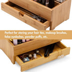 GOBAM Bamboo Makeup Organizers and Storage with Drawer - Wooden Cosmetic Organizer Countertop for Bathroom, Bedroom, Closet, Kitchen, Vanity & Dresser - Make up Vanity Station - size: Large