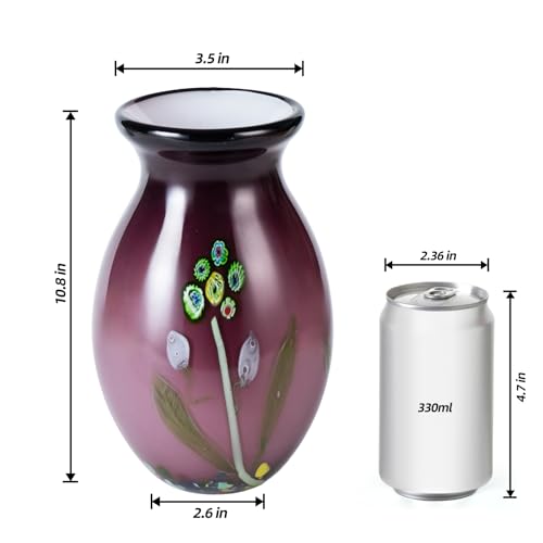 KAMMAK Colored Glass Vase, Beautiful Hand Blown Decorative Vase, Modern Art Vase for Flower Mantle Dining Table Centerpiece, Entryway Living Room Wedding Decoration (JG2077) - style: JG02077