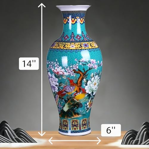 14" Jingdezhen Large Fishtail Ceramic Vase Golden Handmade Home Decorative Vase, Modern Luxury Accent for Living Room, Wedding, or Gift. Elegant Floral Arrangement Centerpiece. (Green) - color: Green