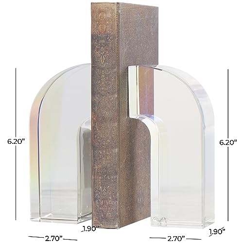 Deco 79 Crystal Geometric Decorative Bookends Arched Non Skid Bookends, Set of 2 Office Bookends3 W, 6" H, Clear - size: 3"W, 6"H