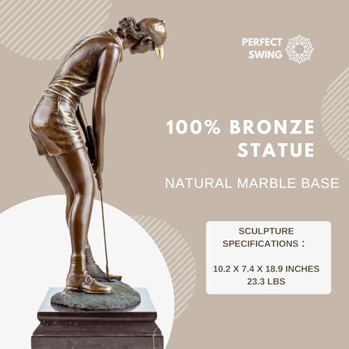 18.9'' Bronze Female Golfer Statue, Handcrafted Golf Figurine Sculpture with Solid Bronze & Marble Base, Classic Sports Decor for Home Office, Collectible Art Piece & Golf Gift - size: 18.9" Madam