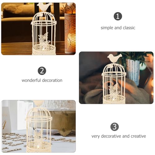 PRETYZOOM Large Wrought Iron Bird Cage Candle Holder 3.94 Inch Metal Tealight Holder Vintage Rustic Pillar Candlestick for Home Decor Romantic Ambiance - color: White
