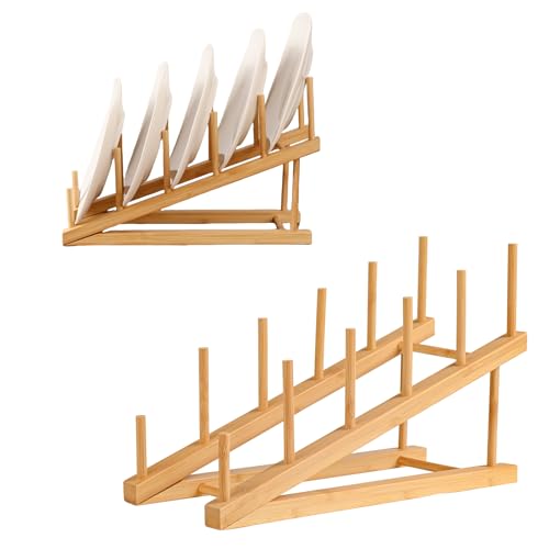 2 Pack Plate Stands For Display,Wooden Plate Holders for Displaying,5-Tier Craft Show Display Stands For Tabletop Book, Artwork, Photo, Puzzle, Magazine and Platter - color: 2pcs