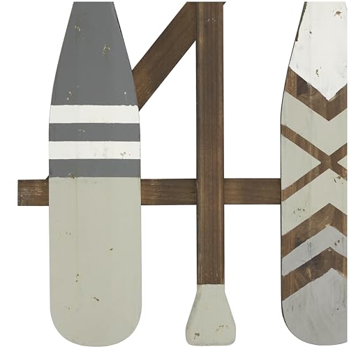 Deco 79 Wood Paddle Home Wall Decor Arrow and Stripe Patterned Wall Sculpture with Muted Blue Accents, Wall Art 21" x 1" x 36", Light Gray - color: Light Gray, size: 21"L x 1.2"W