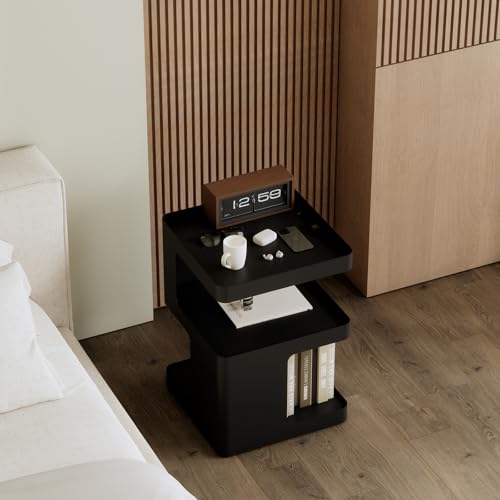 Modern Side Table,Small end Tables for Small Spaces,Black Metal nightstand,Bedside Tables,Accent Table with Storage for Couch, Bedroom,Living Room.No Assembly Required - color: Black-mo