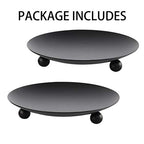 Black Iron Plate Candle Holder, Decorative Iron Pillar Candle Plate, Set of 2, 4.37 inches D x 0.78 inches H, Pedestal Candle Stand for LED & Wax Candles, Incense Cones, Spa, Weddings (2 pcs)