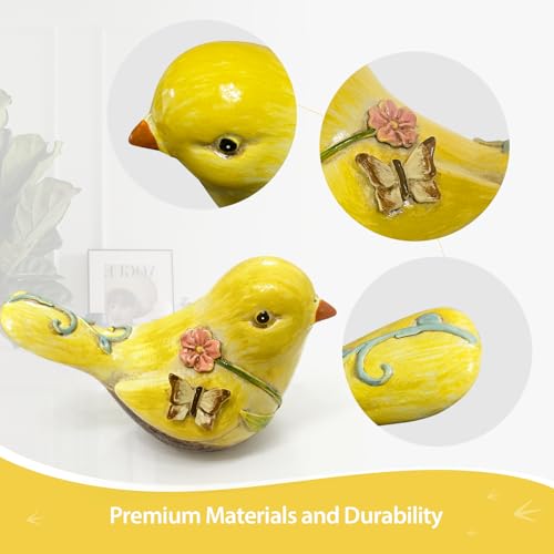 4.3 Inch Yellow Hand-Painted Resin Bird Figurine, Ceramic Look High-Gloss Bird Sculpture Decor for Home Shelf Living Room Tabletop, Ideal Spring Housewarming Birthday Gift - color: Yellow