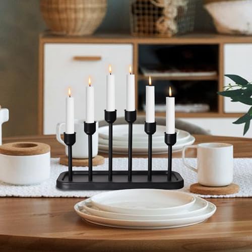6arms Candle Holder for Taper Candle,Black Metal Holders, for Bathroom, Dining Table, Home Decor, Candle Stand… - size: taper's 6arms