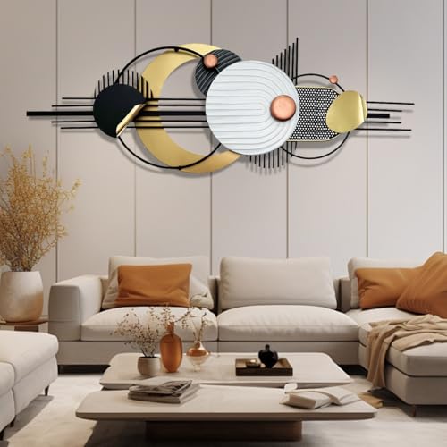Metal Wall Art, Black and White Gold Wall Sculptures, Minimalist Geometric Decor, 3D Large 59"*21” Wall Art for Living Room Bedroom Bathroom Study Modern Wall Decor, Home Hanging Wall Sculpture - style: wall sculpture 2