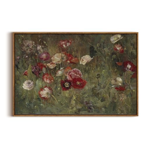 InSimSea Framed Canvas Wall Art Vintage Decor, Flowers Large Wall Art Prints, Flowers Art Modern Farmhouse Decor, Botanical Painting for Office, Bedroom Bathroom Home Decor, 20"x30" - color: A Bed of Poppies, size: 30"L x 20"W
