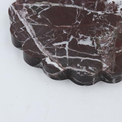Round Marble Decorative Tray with Scalloped Edge, Luxury Natural Stone Bathroom Vanity Tray, Dresser Top Perfume Coffee Home Kitchen Sink Tray, Key Trinket Ring - color: Rosso Lepanto