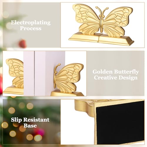 Kathfly Decorative Butterfly Bookends, Vintage Butterfly Book Ends, Resin Gold Bookends for Shelves, Heavy Duty Book Stopper for Desk Home Office, Shelf Decoration - style: Butterfly