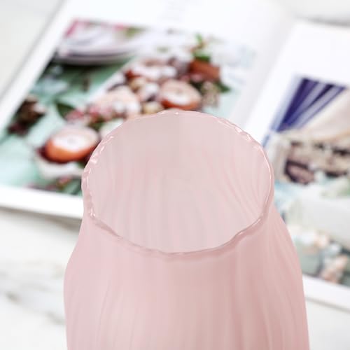 Large Ribbed Glass Vase 8in Frosted Pink Elegant Decorative Vases for Home Flowers Arrangements, Centerpieces, and Modern Décor - color: Frosted Pink, size: H-8.0IN