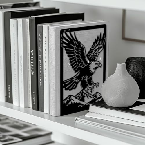 Peacoblue Metal Bookends for Shelves, Modern Decorative Heavy Duty Study Book Ends Stoppers for Office, Desk, Shelf, Room 5.3"x4.3"x7.9" Cast Iron Simple Tall Bookends 1 Pair (Eagle) - style: Eagle
