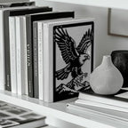 Peacoblue Metal Bookends for Shelves, Modern Decorative Heavy Duty Study Book Ends Stoppers for Office, Desk, Shelf, Room 5.3"x4.3"x7.9" Cast Iron Simple Tall Bookends 1 Pair (Eagle) - style: Eagle