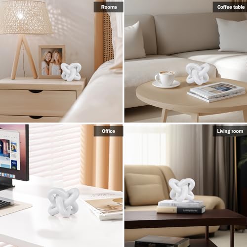 White knot sculpture, three-knot sculpture white home decor accent, suitable for rustic-style coffee table stands, living room TV cabinets, dining tables, entryway shelves, and small decorations. - color: White