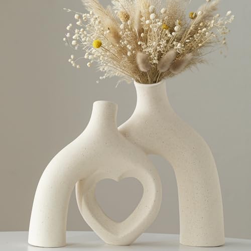 Lvases Modern Ceramic Vase, Snuggle Heart-Shaped Abstract Sculpture Vases, Minimalist Boho Home Decor for Living Room Shelf & Table Centerpiece Decorative Vase (Milky White) - color: Milky White