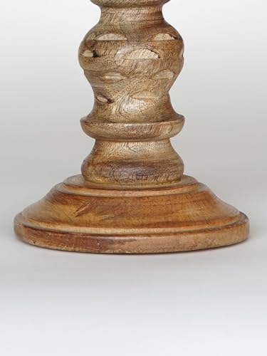 Traditional Wallnut Eco-Friendly Handmade Mango Wood Set of One 9" Pillar Candle Holder