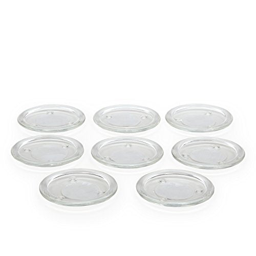 Hosley Set of 8 Clear Glass Pillar Plates - 4 Inch Diameter. Ideal Gift for Weddings, Parties, Spa, Pillar Candle, Votive Candle Garden. Or as a Pedestal W1 - size: 4" Diameter