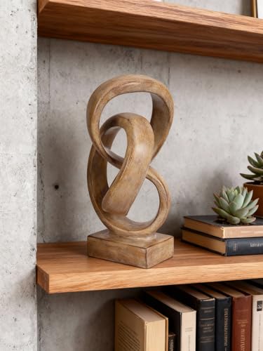 Abstract wood-toned knot sculpture, geometric decorative statue, wood-toned accent piece for living room coffee table or bookshelf surface, office TV cabinet or entryway console table decoration. - color: Original