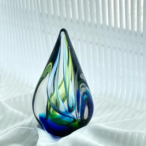 Yao Yuan Hand Blown Glass Sculpture Decor, Paperweight for Office Desk, Modern Glass Art Figurines Mediterranean Beach House Decor, Living Room Coffee Shelves Table Top Decoration - color: Green Blue
