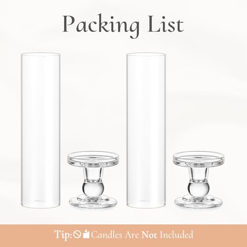Hurricane Glass Taper Candle Holder: 2Pcs Tall Hurricane Candle Holder for Home Clear Tapered Candlestick Holders with Open Ended Glass Sleeve Candle Stick Holder for Table Centerpieces - size: S - 2 Pcs