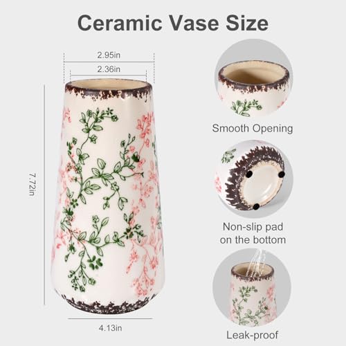 Ceramic Vase, GUKJOB Small Cute Flower Vase for Pampas Grass, Home, Living Room, Dining Table, Farmhouse, Office Decor, Bedroom, Table, and Kitchen Shelf (Green & Pink-A) - color: Small Green & Pink-a