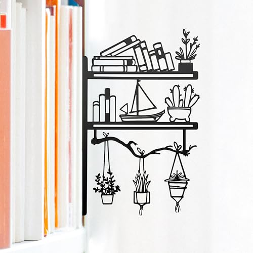 Plants on The Bookshelf Patterns Metal Decorative Splint 7.68 x 7.09 inches, Bookshelf Decor Aesthetic, Home Library Decor, Book Shelf Decorations