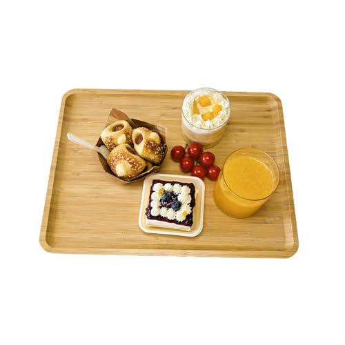 Bamboo Serving Tray Rectangle Platter Breakfast Dinner Food Bed Tray for Eating Kitchen Restaurants (1, 15.7" x 12.8" x 0.8" (no Handle)) - size: 15.7" x 12.8" x 0.8"