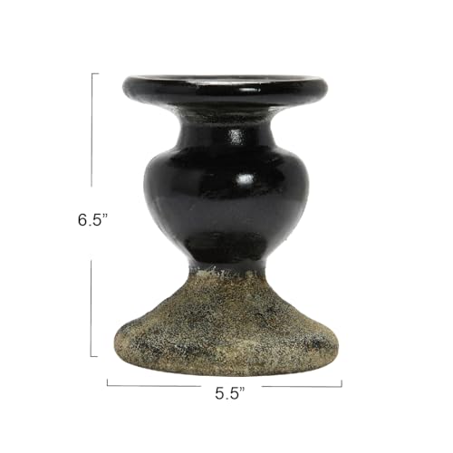 Creative Co-Op 2-Tone Sculptural Terracotta Pillar Candle Holder, Distressed Black - color: Black, size: 5.5" W x 6.5" H
