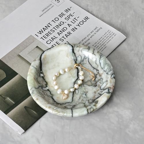 ZSHAWN Natural Cold Emerald Marble Ring Dish Jewelry Tray – 5.5" Trinket Dish for Rings Earrings Necklace, Scratch-Resistant Vanity Organizer, Elegant Gift for Women - color: Cold Emerald