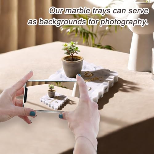Marble Tray for Bathroom, Scalloped Tray, Marble Vanity Tray, Natural Stone Tray, Marble Tray for Kitchen Counter, Jewelry, Candle, Lotion, Countertop, Bathroom, Home Decor, Square - style: Square