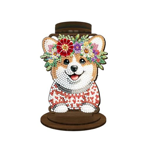 BAYUNOE DIY Candlestick Holders Wooden Desktop Diamond Art Painting Candle Holder Double-Sided Diamond Vintage Modern Decorative for Table Mantel Wedding Dinning Party-Dog - color: Dog