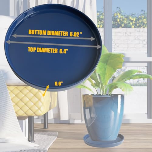 2 Pack Ceramic Plant Saucer Pot Tray 6 Inch, Planter Saucers 4 5 6 7 8 9 10 11 12 13 Inch for Indoors Outdoor, Durable Sturdy Flower Drainage drip Water Tray for Glazed Pots Base (6.4 Inch-Blue) - color: Blue, size: 6.4in 2pack